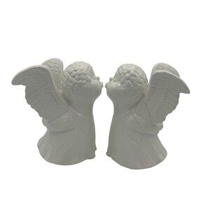 Vintage Fitz and Floyd Kissing Angel Candle Holders Set Of 2 White Ceramic